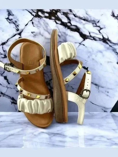 Womens White Studded Casual Dress Comfort Wedges